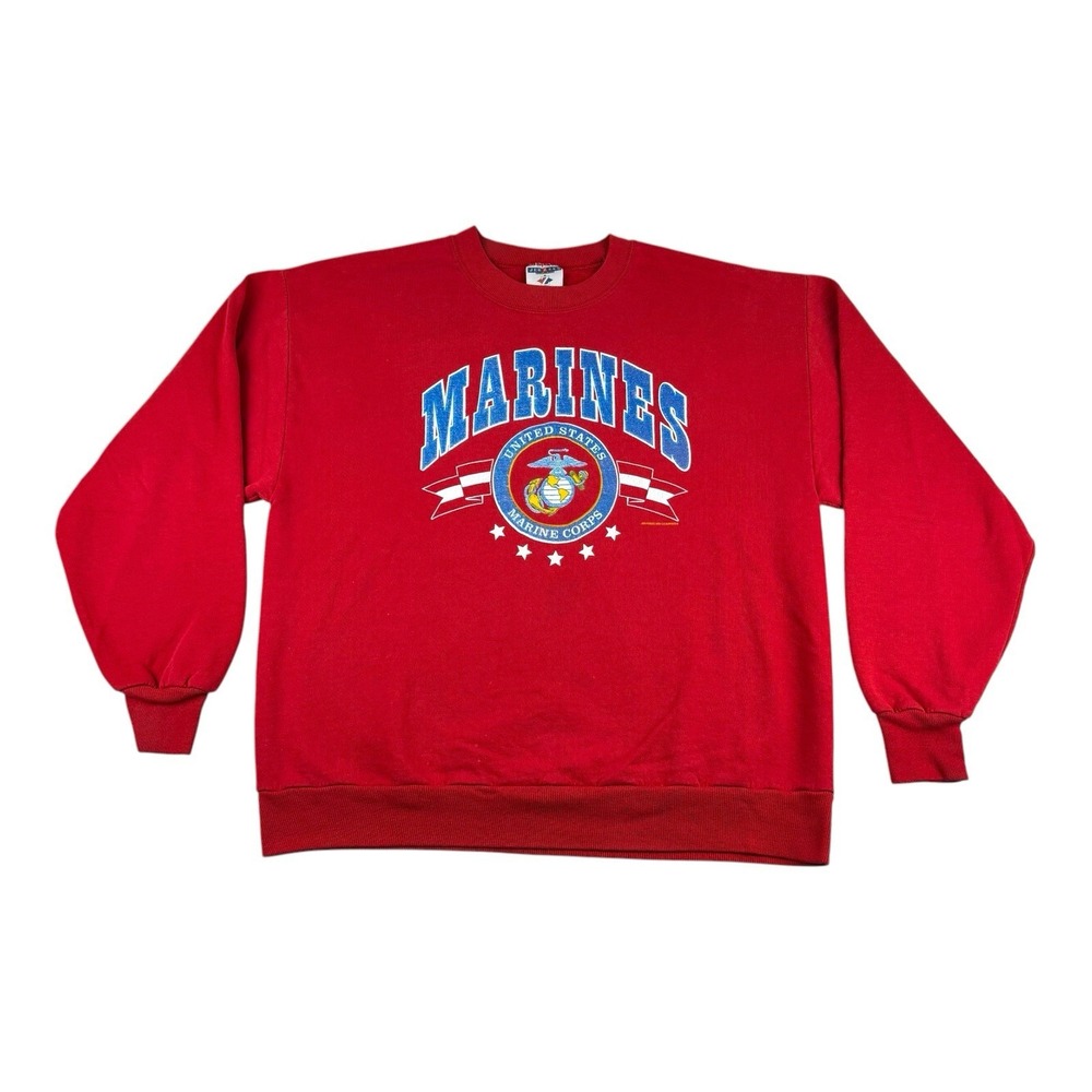 Vtg 90s United States Marines Sweatshirt USA Big Print Marine Army Small Jerzees